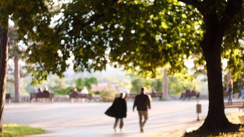 Человек спокойно идёт по ровной дорожке во время прогулки при фибрилляции предсердий